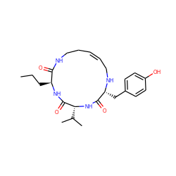 CCC[C@@H]1NC(=O)[C@@H](C(C)C)NC(=O)[C@@H](Cc2ccc(O)cc2)NC/C=C/CCNC1=O ZINC000036160629