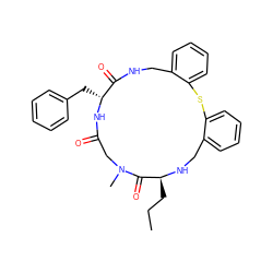 CCC[C@@H]1NCc2ccccc2Sc2ccccc2CNC(=O)[C@@H](Cc2ccccc2)NC(=O)CN(C)C1=O ZINC000088366940