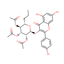 CCC[C@@H]1O[C@@H](Oc2c(-c3ccc(O)cc3)oc3cc(O)cc(O)c3c2=O)[C@H](OC(C)=O)[C@H](OC(C)=O)[C@H]1OC(C)=O ZINC000095582838