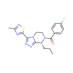 CCC[C@@H]1c2nnc(-c3nc(C)ns3)n2CCN1C(=O)c1ccc(F)cc1 ZINC000218887821