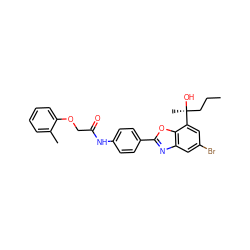 CCC[C@](C)(O)c1cc(Br)cc2nc(-c3ccc(NC(=O)COc4ccccc4C)cc3)oc12 ZINC000045352899