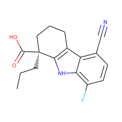 CCC[C@]1(C(=O)O)CCCc2c1[nH]c1c(F)ccc(C#N)c21 ZINC000035994990