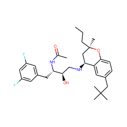 CCC[C@]1(C)C[C@H](NC[C@@H](O)[C@H](Cc2cc(F)cc(F)c2)NC(C)=O)c2cc(CC(C)(C)C)ccc2O1 ZINC000096282256