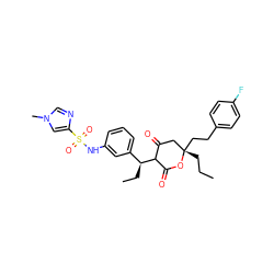 CCC[C@]1(CCc2ccc(F)cc2)CC(=O)C([C@@H](CC)c2cccc(NS(=O)(=O)c3cn(C)cn3)c2)C(=O)O1 ZINC000100887279