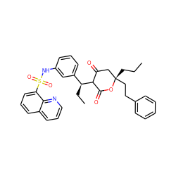 CCC[C@]1(CCc2ccccc2)CC(=O)C([C@@H](CC)c2cccc(NS(=O)(=O)c3cccc4cccnc34)c2)C(=O)O1 ZINC000100769505