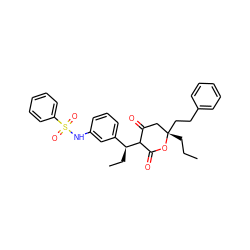 CCC[C@]1(CCc2ccccc2)CC(=O)C([C@@H](CC)c2cccc(NS(=O)(=O)c3ccccc3)c2)C(=O)O1 ZINC000100885179