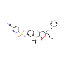 CCC[C@]1(CCc2ccccc2)CC(=O)C([C@@H](c2cccc(NS(=O)(=O)c3ccc(C#N)cn3)c2)C(C)(C)C)C(=O)O1 ZINC000100040797