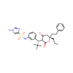 CCC[C@]1(CCc2ccccc2)CC(=O)C([C@@H](c2cccc(NS(=O)(=O)c3cn(C)cn3)c2)C(C)(C)C)C(=O)O1 ZINC000101483410