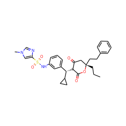 CCC[C@]1(CCc2ccccc2)CC(=O)C([C@@H](c2cccc(NS(=O)(=O)c3cn(C)cn3)c2)C2CC2)C(=O)O1 ZINC000100887061