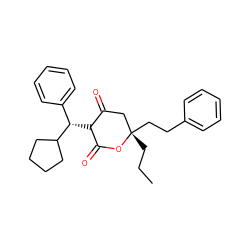 CCC[C@]1(CCc2ccccc2)CC(=O)C([C@@H](c2ccccc2)C2CCCC2)C(=O)O1 ZINC000100785451