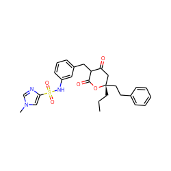 CCC[C@]1(CCc2ccccc2)CC(=O)C(Cc2cccc(NS(=O)(=O)c3cn(C)cn3)c2)C(=O)O1 ZINC000101278327