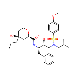 CCC[C@]1(O)CCO[C@@H](C(=O)N[C@@H](Cc2ccccc2)[C@H](O)CN(CC(C)C)S(=O)(=O)c2ccc(OC)cc2)C1 ZINC000028102456