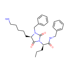 CCC[C@H](C(=O)NCc1ccccc1)N1C(=O)[C@@H](CCCCCN)N(Cc2ccccc2)C1=O ZINC000026384713