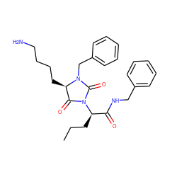 CCC[C@H](C(=O)NCc1ccccc1)N1C(=O)[C@@H](CCCCN)N(Cc2ccccc2)C1=O ZINC000026384188