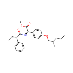 CCC[C@H](C)COc1ccc([C@@H](NC(=O)[C@@H](CC)c2ccccc2)C(=O)OC)cc1 ZINC001772608454