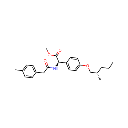 CCC[C@H](C)COc1ccc([C@@H](NC(=O)Cc2ccc(C)cc2)C(=O)OC)cc1 ZINC001772610192