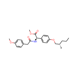 CCC[C@H](C)COc1ccc([C@@H](NC(=O)Cc2ccc(OC)cc2)C(=O)OC)cc1 ZINC001772649098