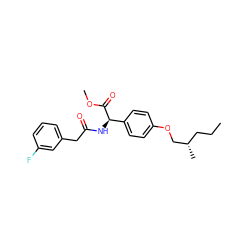 CCC[C@H](C)COc1ccc([C@@H](NC(=O)Cc2cccc(F)c2)C(=O)OC)cc1 ZINC001772630462