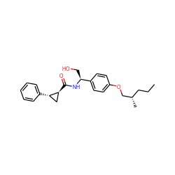 CCC[C@H](C)COc1ccc([C@H](CO)NC(=O)[C@H]2C[C@@H]2c2ccccc2)cc1 ZINC000299862481