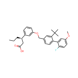 CCC[C@H](CC(=O)O)c1cccc(OCc2ccc(-c3cc(OC)ccc3F)c(C(C)(C)C)c2)c1 ZINC000095580056