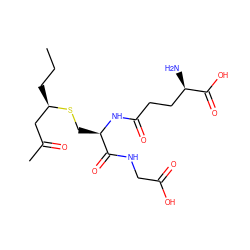 CCC[C@H](CC(C)=O)SC[C@@H](NC(=O)CC[C@@H](N)C(=O)O)C(=O)NCC(=O)O ZINC000028104072