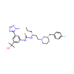 CCC[C@H](CCN1CCC[C@@H](Cc2ccc(F)cc2)C1)NC(=O)Nc1cc(-c2nnnn2C)cc(C(C)(C)O)c1 ZINC000029130085