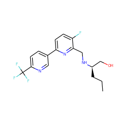 CCC[C@H](CO)NCc1nc(-c2ccc(C(F)(F)F)nc2)ccc1F ZINC000204410644