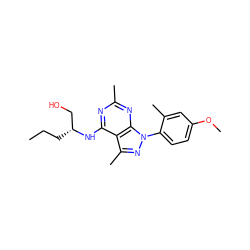 CCC[C@H](CO)Nc1nc(C)nc2c1c(C)nn2-c1ccc(OC)cc1C ZINC000045253738