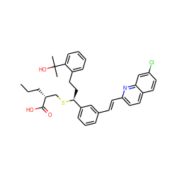 CCC[C@H](CS[C@@H](CCc1ccccc1C(C)(C)O)c1cccc(/C=C/c2ccc3ccc(Cl)cc3n2)c1)C(=O)O ZINC000036268418