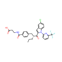 CCC[C@H](Cc1ccc(C(=O)NCCC(=O)O)cc1)C(=O)c1cc2cc(Cl)ccc2n1-c1cccc(C(F)(F)F)n1 ZINC000060328563