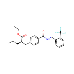 CCC[C@H](Cc1ccc(C(=O)NCc2ccccc2C(F)(F)F)cc1)C(=O)OCC ZINC000653807565