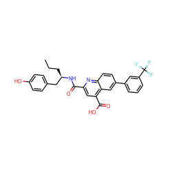 CCC[C@H](Cc1ccc(O)cc1)NC(=O)c1cc(C(=O)O)c2cc(-c3cccc(C(F)(F)F)c3)ccc2n1 ZINC000103233051