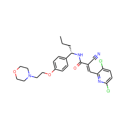 CCC[C@H](NC(=O)/C(C#N)=C/c1nc(Cl)ccc1Cl)c1ccc(OCCN2CCOCC2)cc1 ZINC000231391484