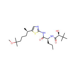 CCC[C@H](NC(=O)[C@@H](O)C(C)(C)C)C(=O)Nc1ncc([C@H](C)CCCC(C)(C)OC)s1 ZINC000028827364