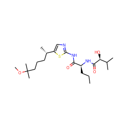 CCC[C@H](NC(=O)[C@@H](O)C(C)C)C(=O)Nc1ncc([C@@H](C)CCCC(C)(C)OC)s1 ZINC000028827351