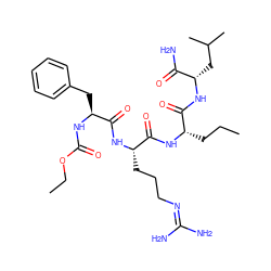 CCC[C@H](NC(=O)[C@H](CCCN=C(N)N)NC(=O)[C@H](Cc1ccccc1)NC(=O)OCC)C(=O)N[C@@H](CC(C)C)C(N)=O ZINC000026188243