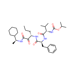 CCC[C@H](NC(=O)[C@H](Cc1ccccc1)NC(=O)[C@@H](NC(=O)OC(C)C)C(C)C)C(=O)C(=O)N[C@@H](C)C1CCCCC1 ZINC000027108352