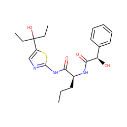 CCC[C@H](NC(=O)[C@H](O)c1ccccc1)C(=O)Nc1ncc(C(O)(CC)CC)s1 ZINC000028827422