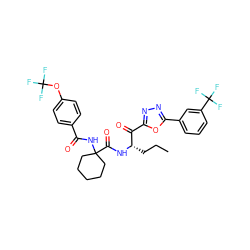 CCC[C@H](NC(=O)C1(NC(=O)c2ccc(OC(F)(F)F)cc2)CCCCC1)C(=O)c1nnc(-c2cccc(C(F)(F)F)c2)o1 ZINC000034802546