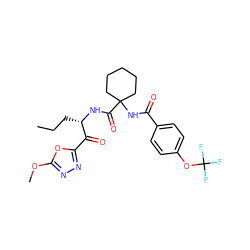 CCC[C@H](NC(=O)C1(NC(=O)c2ccc(OC(F)(F)F)cc2)CCCCC1)C(=O)c1nnc(OC)o1 ZINC000034802545