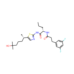 CCC[C@H](NC(=O)CCc1cc(F)cc(F)c1)C(=O)Nc1ncc([C@@H](C)CCCC(C)(C)O)s1 ZINC000028827353