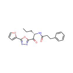 CCC[C@H](NC(=O)CCc1ccccc1)C(=O)c1nnc(-c2ccco2)o1 ZINC000040566053