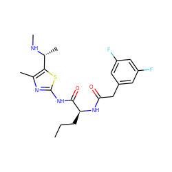 CCC[C@H](NC(=O)Cc1cc(F)cc(F)c1)C(=O)Nc1nc(C)c([C@@H](C)NC)s1 ZINC000028827368