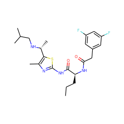 CCC[C@H](NC(=O)Cc1cc(F)cc(F)c1)C(=O)Nc1nc(C)c([C@@H](C)NCC(C)C)s1 ZINC000028827387