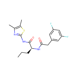 CCC[C@H](NC(=O)Cc1cc(F)cc(F)c1)C(=O)Nc1nc(C)c(C)s1 ZINC000028827424