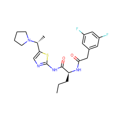 CCC[C@H](NC(=O)Cc1cc(F)cc(F)c1)C(=O)Nc1ncc([C@@H](C)N2CCCC2)s1 ZINC000028827408