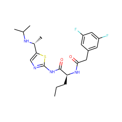 CCC[C@H](NC(=O)Cc1cc(F)cc(F)c1)C(=O)Nc1ncc([C@@H](C)NC(C)C)s1 ZINC000028827378