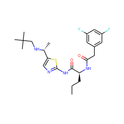 CCC[C@H](NC(=O)Cc1cc(F)cc(F)c1)C(=O)Nc1ncc([C@@H](C)NCC(C)(C)C)s1 ZINC000028827390