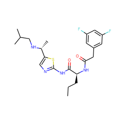 CCC[C@H](NC(=O)Cc1cc(F)cc(F)c1)C(=O)Nc1ncc([C@@H](C)NCC(C)C)s1 ZINC000028827384