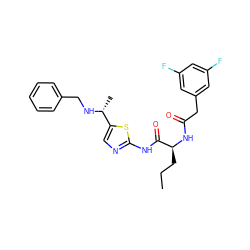 CCC[C@H](NC(=O)Cc1cc(F)cc(F)c1)C(=O)Nc1ncc([C@@H](C)NCc2ccccc2)s1 ZINC000028827402